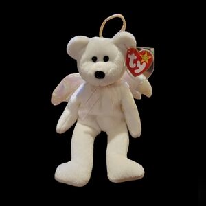 RARE Retired TY Beanie Baby "Halo" with Iridescent Wings 😇 with Errors
